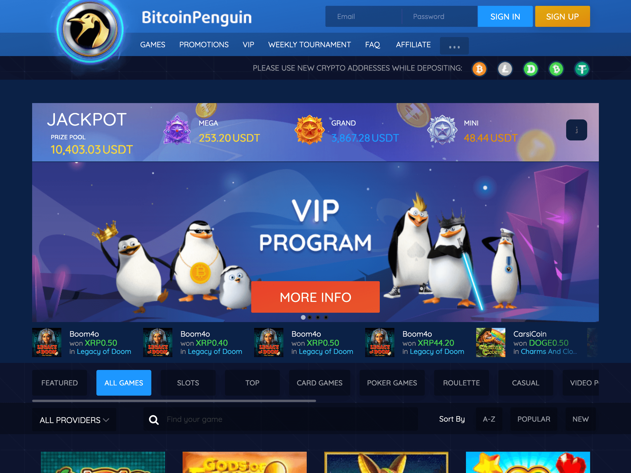 BitcoinPenguin Homepage Screenshot